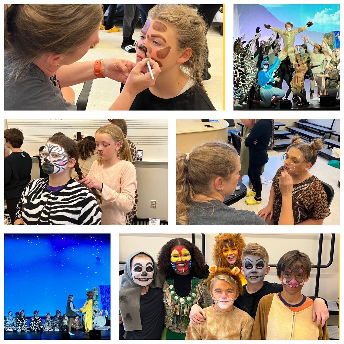 Maddux students put on make-up and perform in the Lion King musical